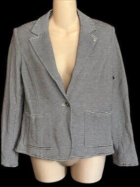 Tommy Hilfiger Nautical Striped Knit One-Button Blazer with Crown Lapel Pin & Po